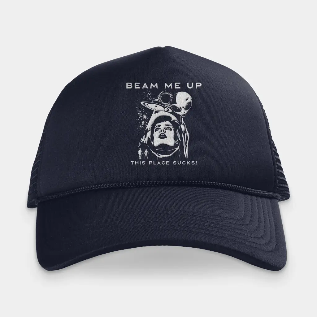 Beam Me Up This Place Sucks Stranger Things trucker hat